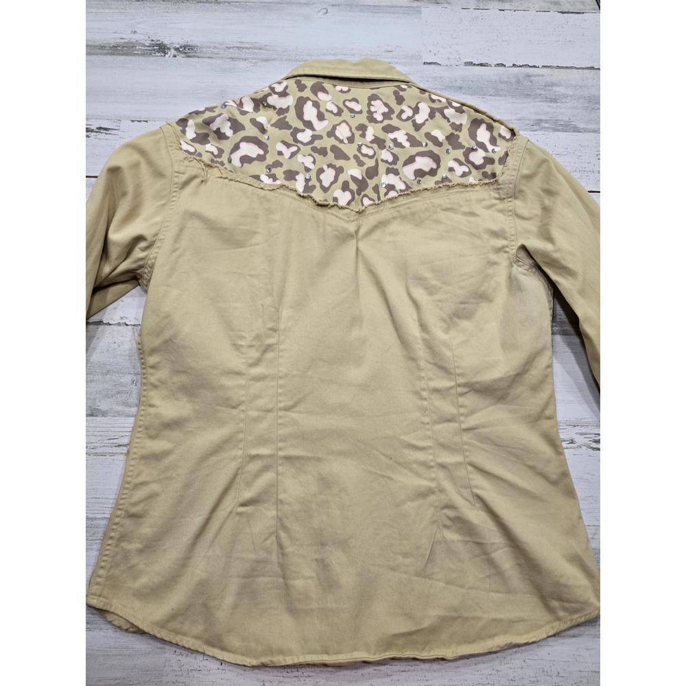 Cowgirl Hardware Tan Leopard Print Rhinestone Western Snap Shirt Size Large - Picture 7 of 7